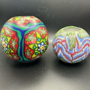 Vtg Stone Candles. Handmade Wax Glow Globes Stained Glass Pattern set of 2